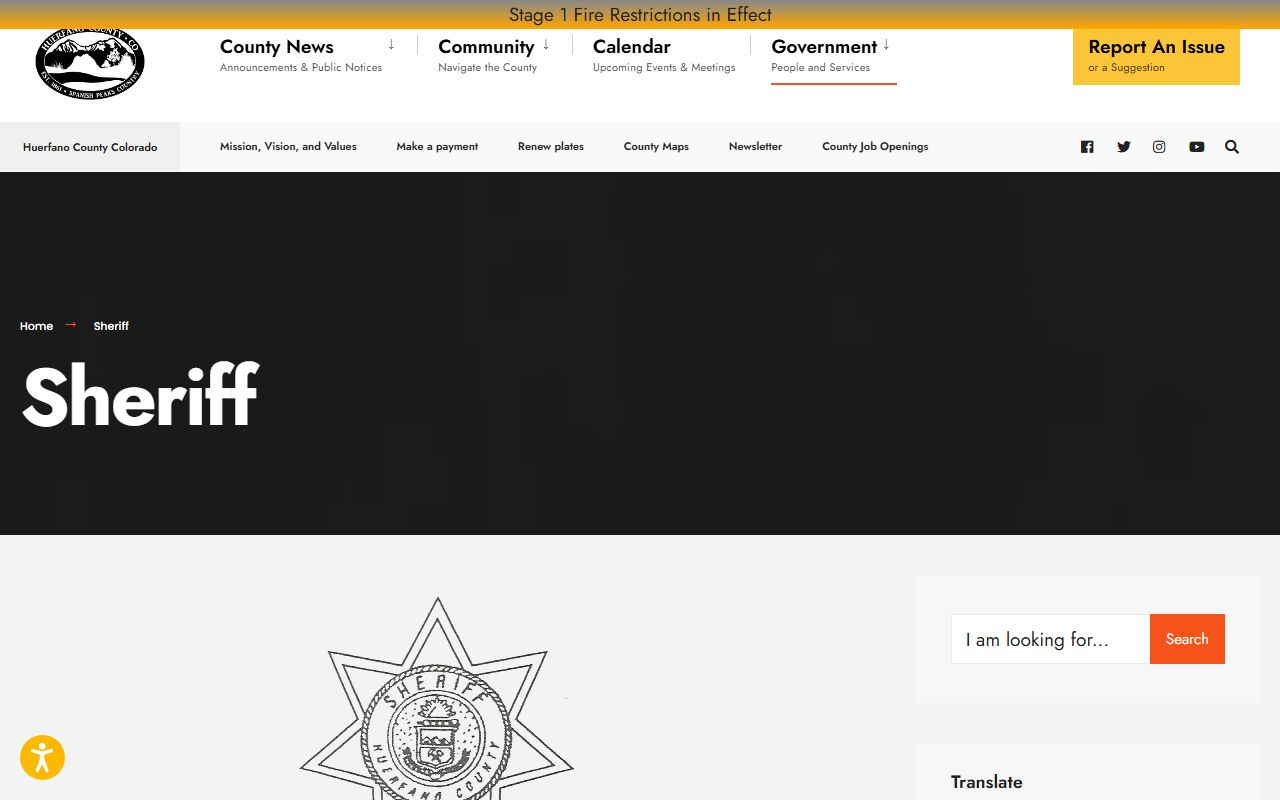 Huerfano County inmate population sheriff contact page